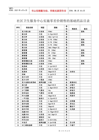 社区卫生服务中心实施零差价销售的基础药品目录