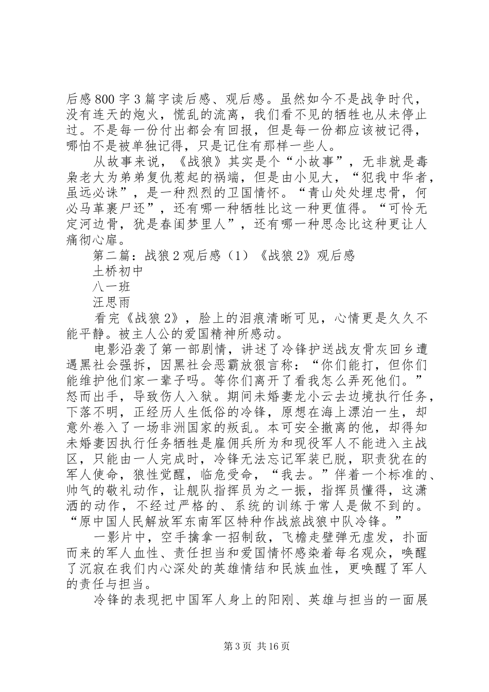 《战狼1》的观后感_第3页