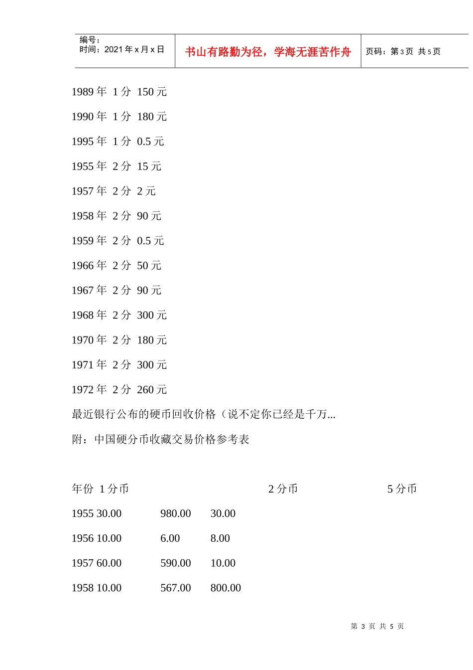 最近银行公布的硬币回收价格_第3页