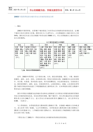 部分城市劳动力市场供求状况分析