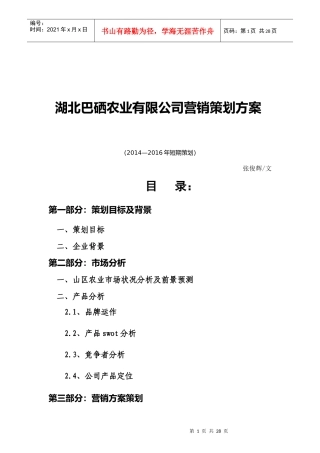 湖北巴硒农业有限公司营销策划方案