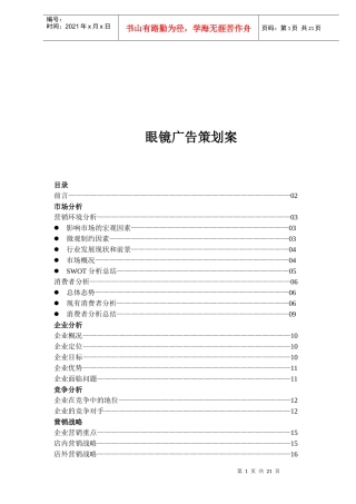 我国眼镜工业市场分析与广告策划案