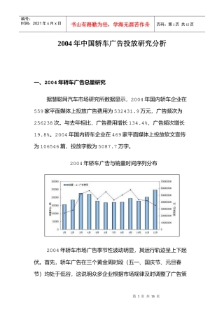 某某年中国轿车广告投放研究分析
