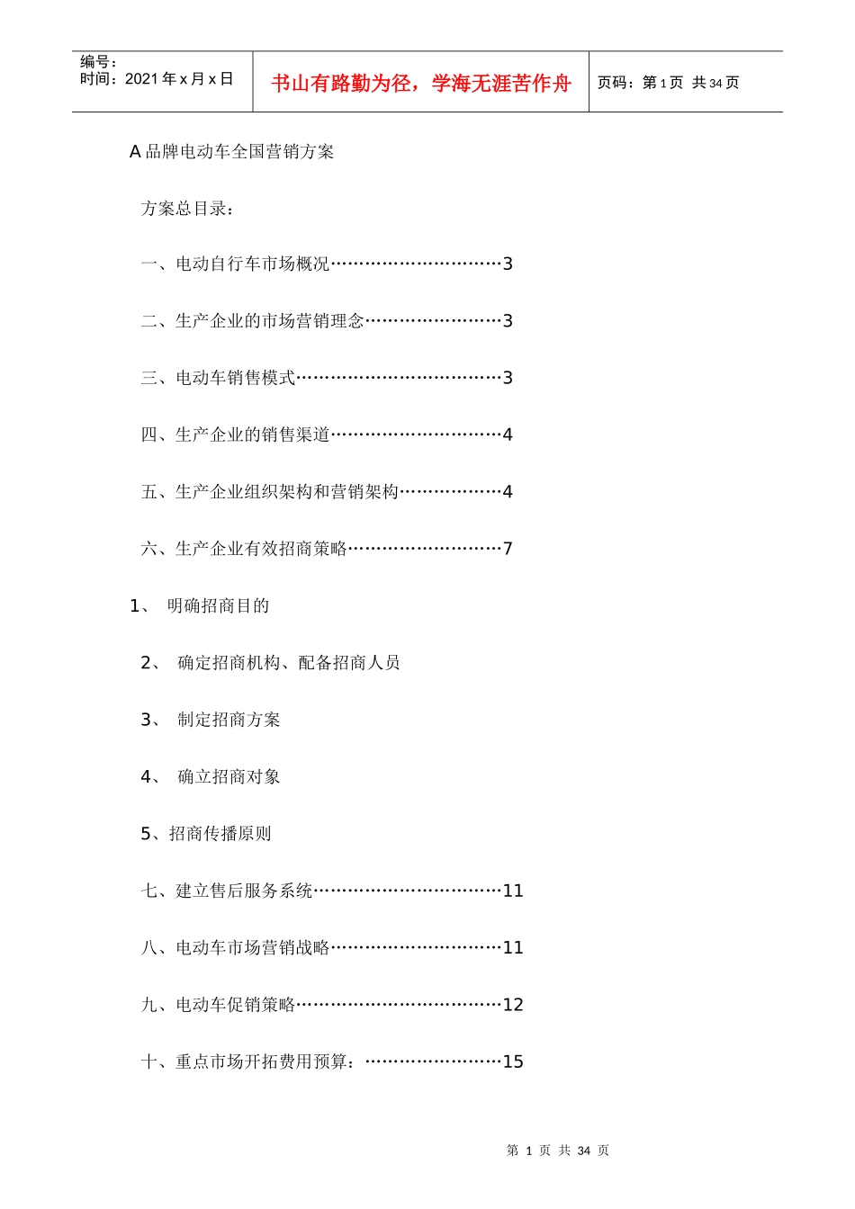 某品牌电动车在我国的营销方案_第1页