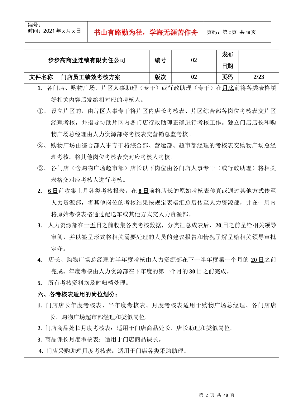 步步高公司门店员工绩效考核方案_第2页