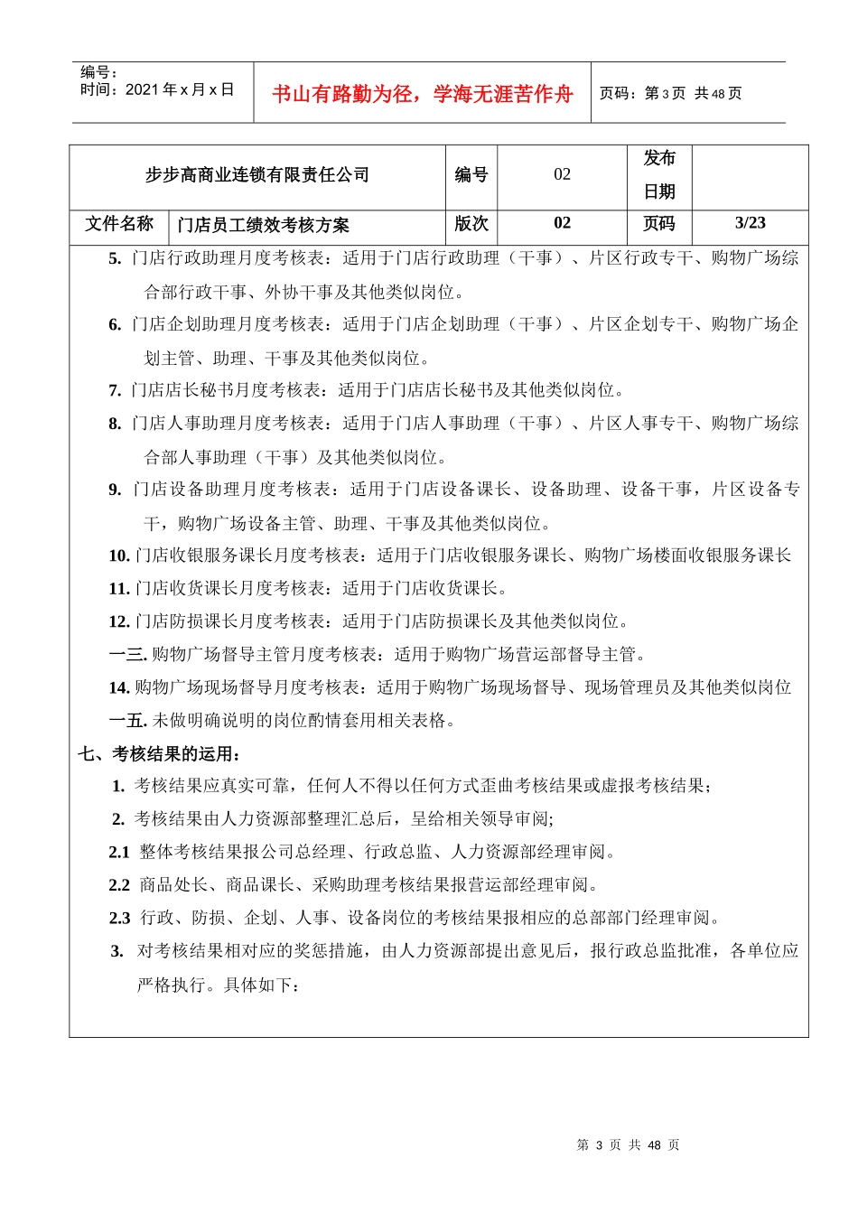 步步高公司门店员工绩效考核方案_第3页