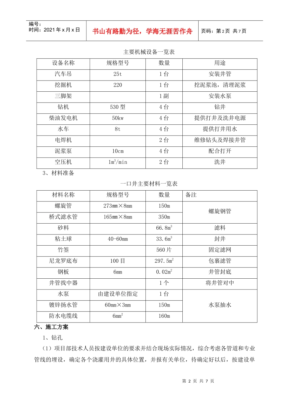 绿化用水深水井专项施工方案_第2页