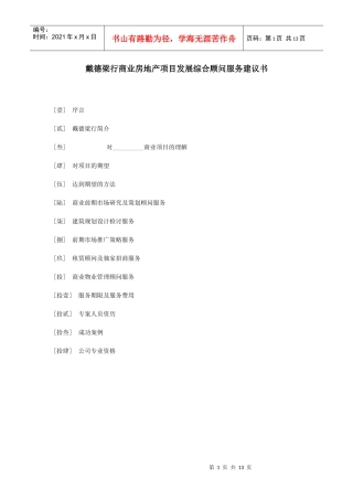 戴德梁行商业房地产项目发展综合顾问服务建议书