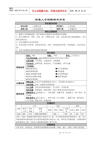 某公司销售管理人才招聘解决方案