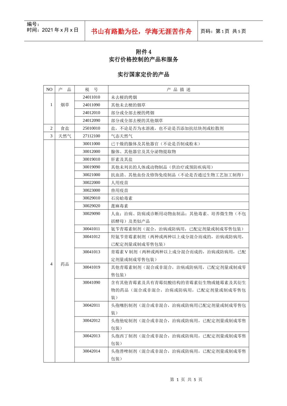 附件4实行价格控制的产品和服务_第1页