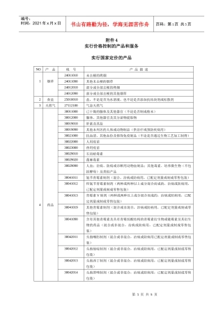 附件4实行价格控制的产品和服务