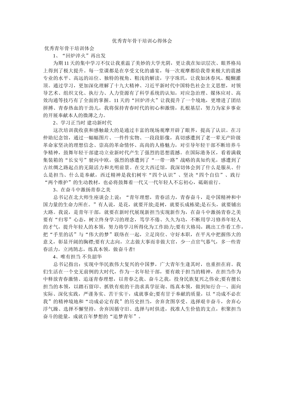 优秀青年骨干培训心得体会. _第1页