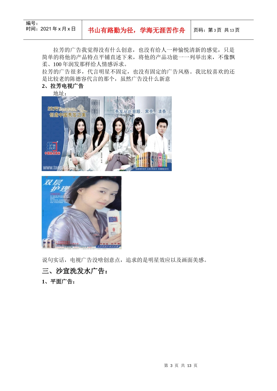 有关洗发水广告创意分析报告_第3页