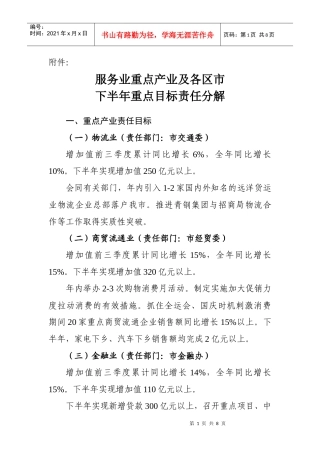 服务业重点产业及各区市