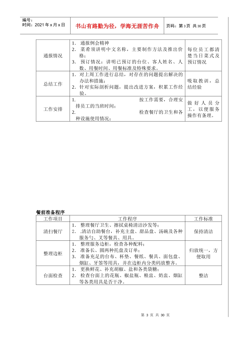 自助餐厅服务程序与标准概述_第3页