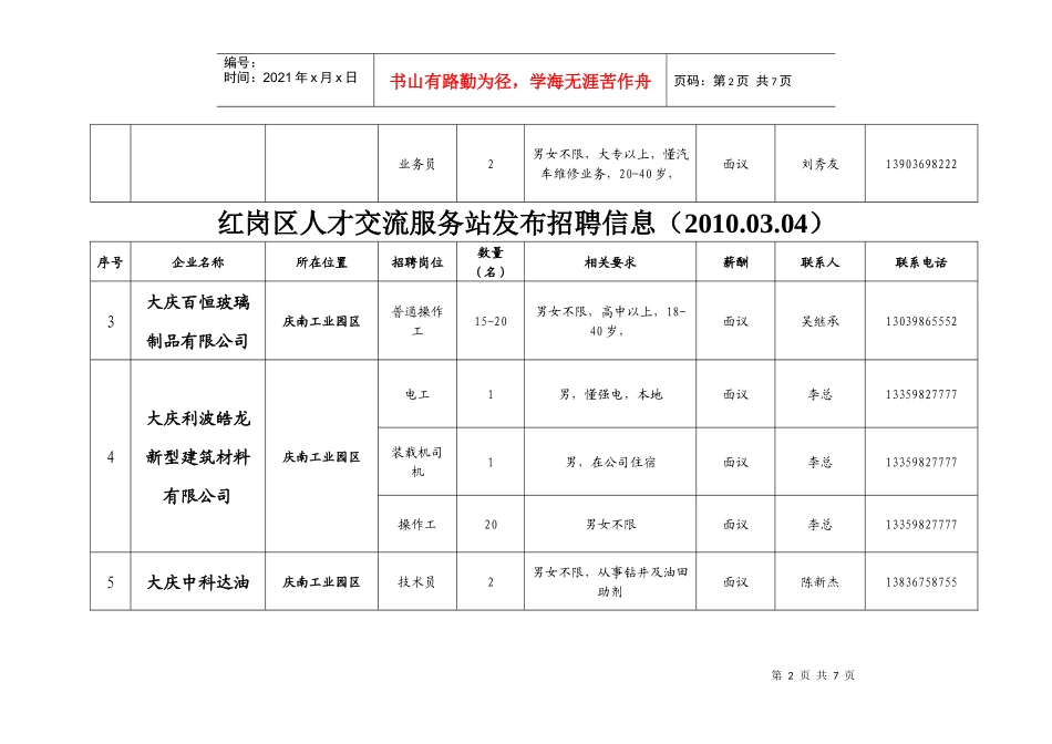 红岗区人才交流服务站发布招聘信息（XXXX_第2页