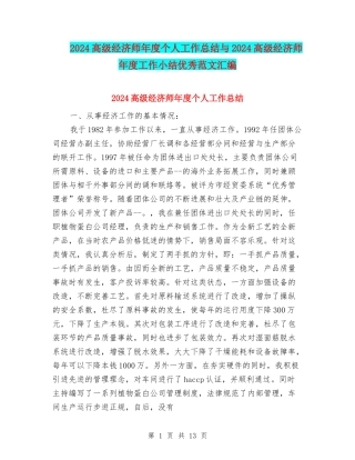 2024高级经济师年度个人工作总结与2024高级经济师年度工作小结优秀范文汇编