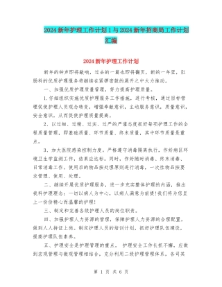 2024新年护理工作计划1与2024新年招商局工作计划汇编