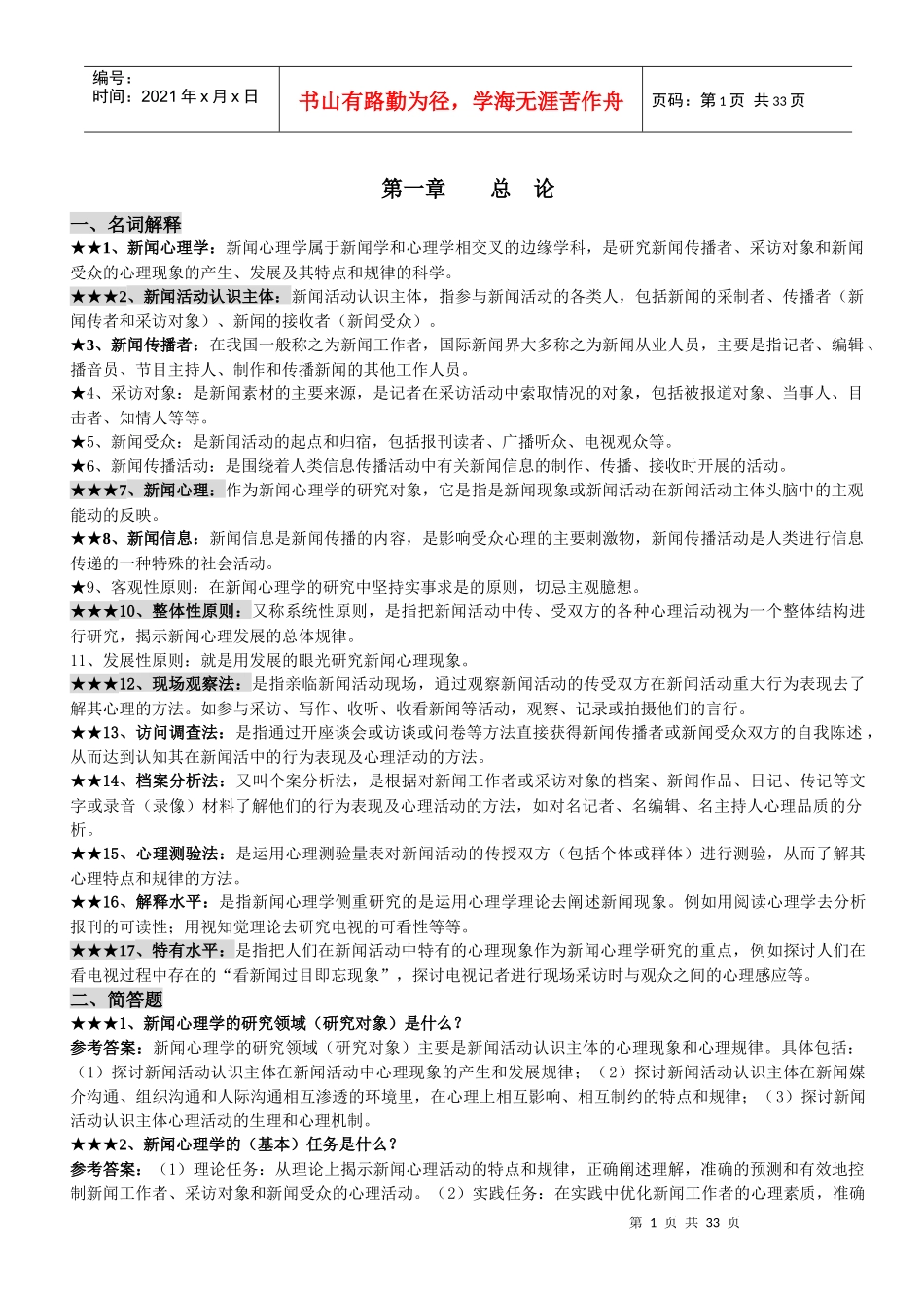 自考：新闻心理学(考点归纳)_第1页