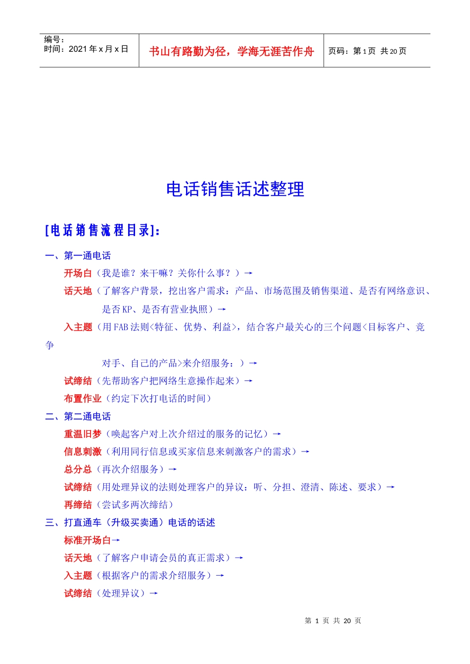 电话销售话述综合整理_第1页