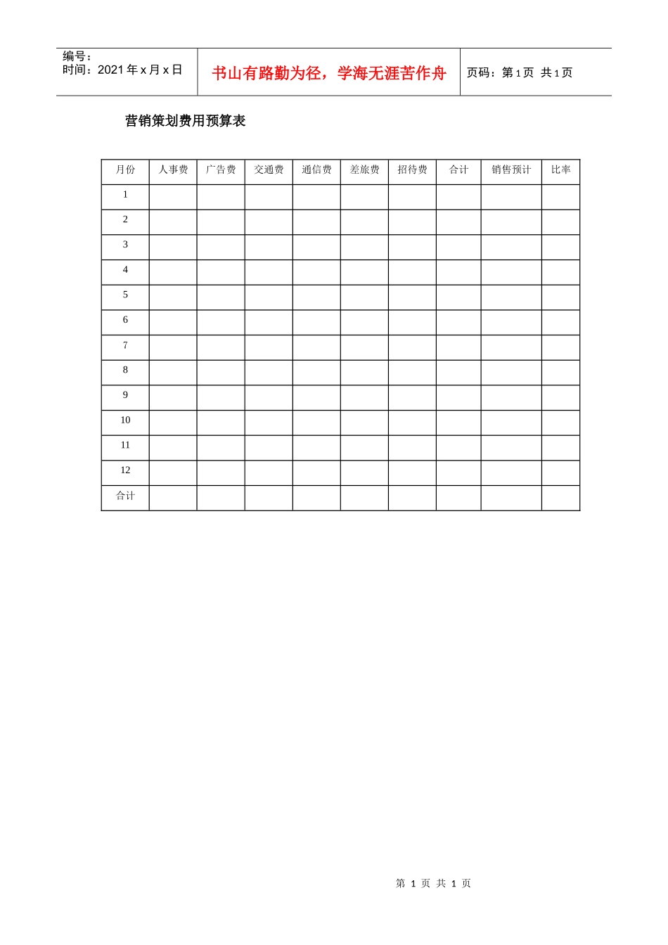 营销策划费用预算表_第1页