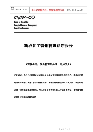 新农化工营销管理诊断报告