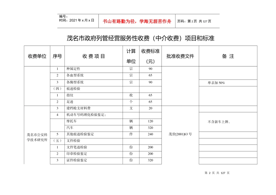 茂名市政府列管经营服务性收费(中介收费)项目和标准_第2页