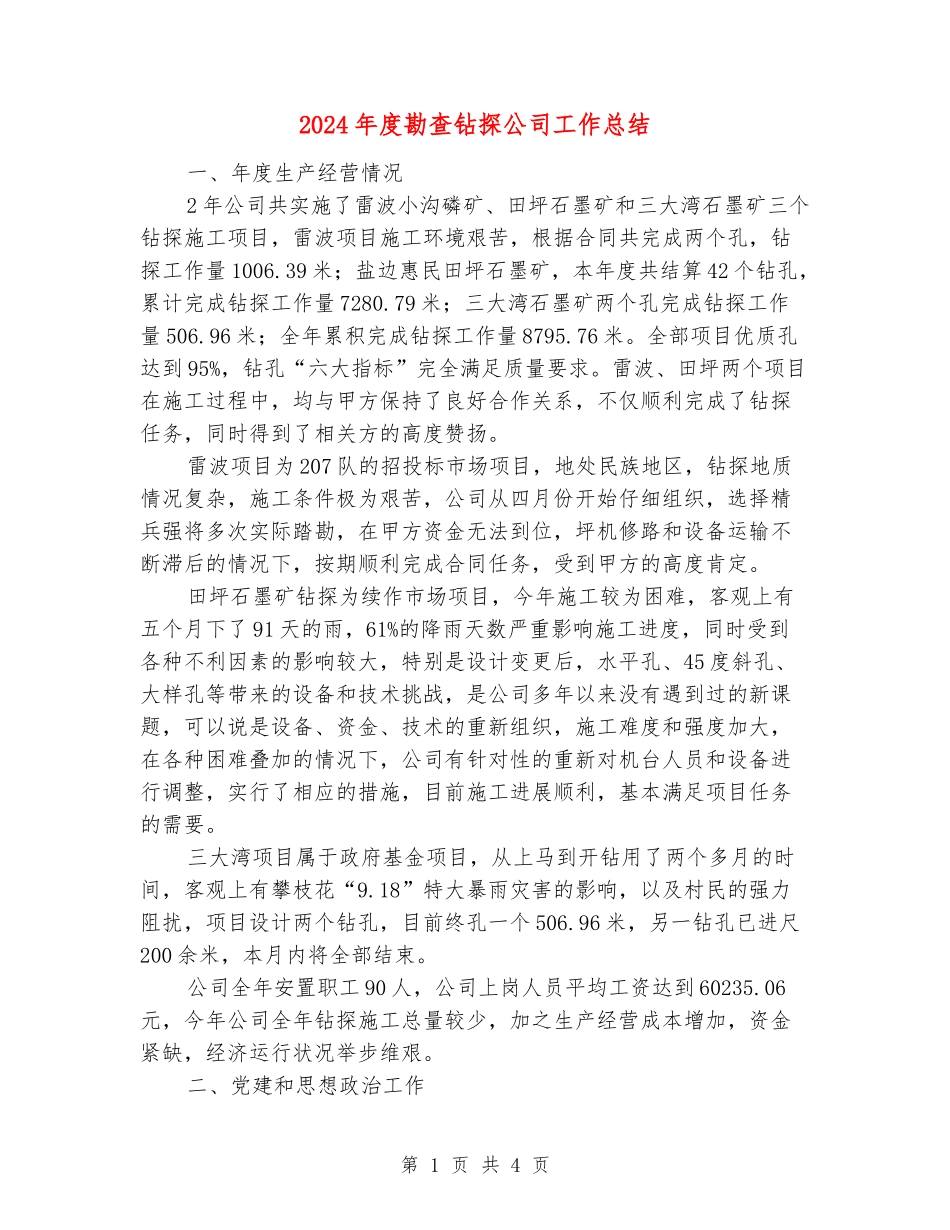 2024年度勘查钻探公司工作总结_第1页