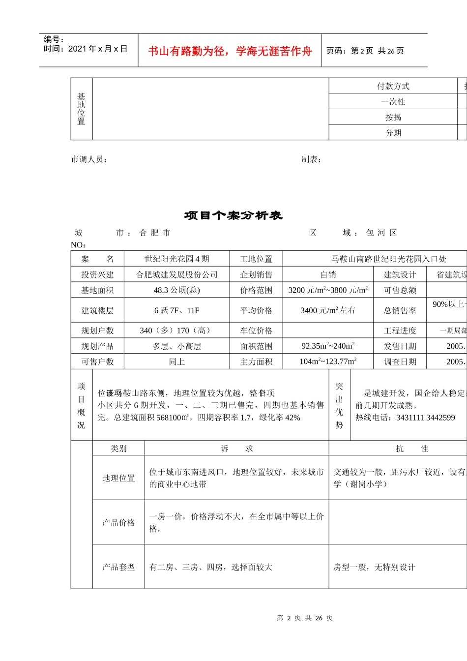 房地产市场项目调查分析表_第2页