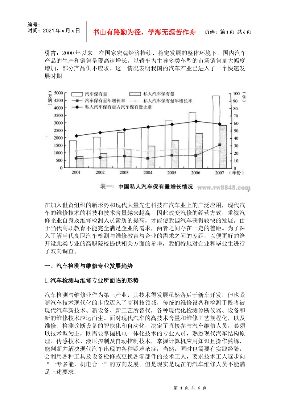 汽车服务业对高职院校汽车检测与维修专业人才的需求分析_第1页