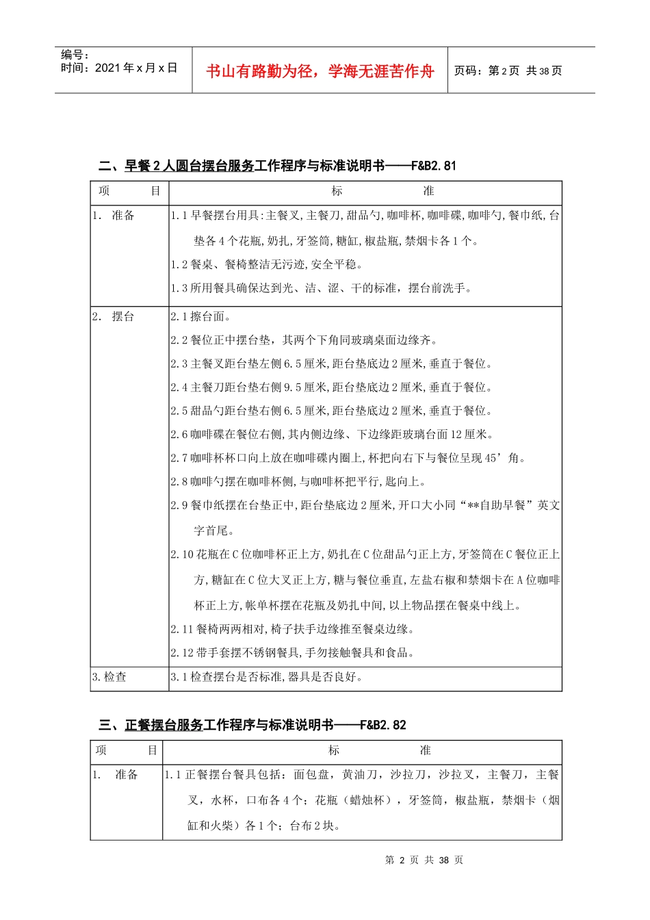西餐厅服务工作程序与标准说明书_第2页