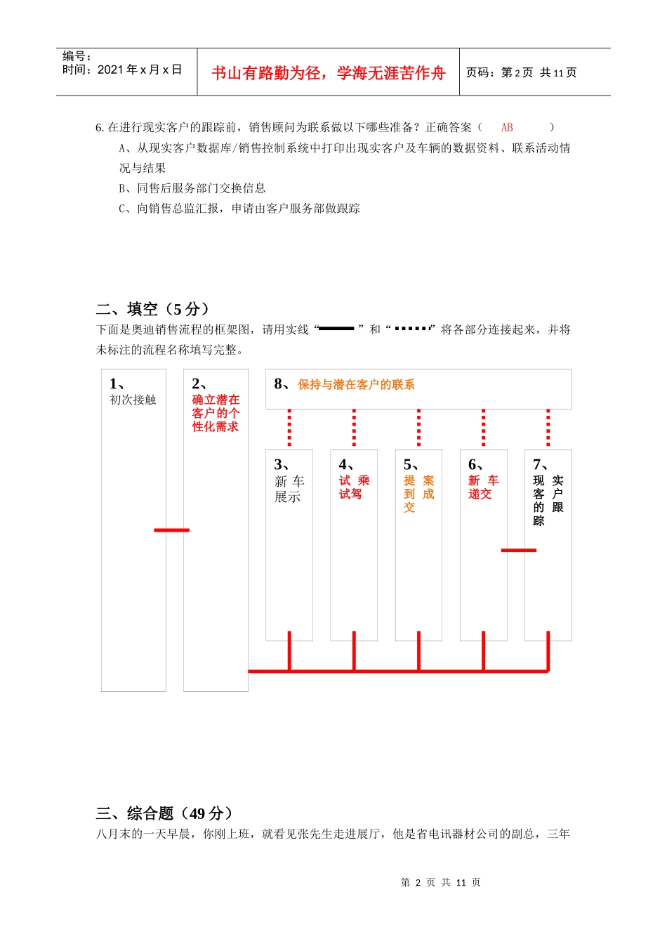 某汽车之星某汽车销售竞赛试题(销售)答案_第2页