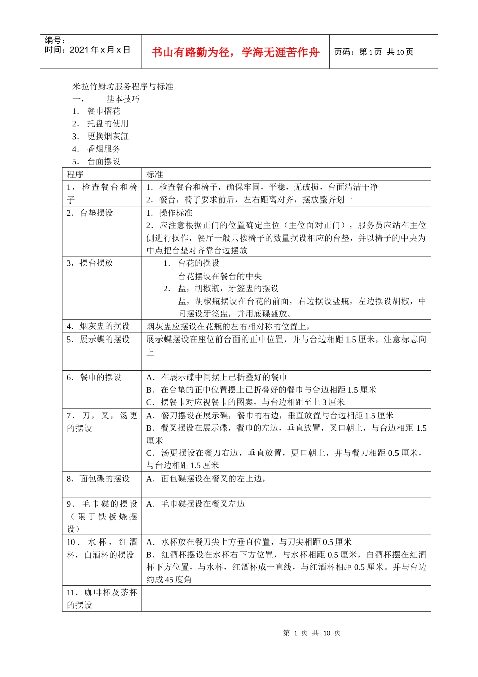 西餐厅服务程序与标准_第1页