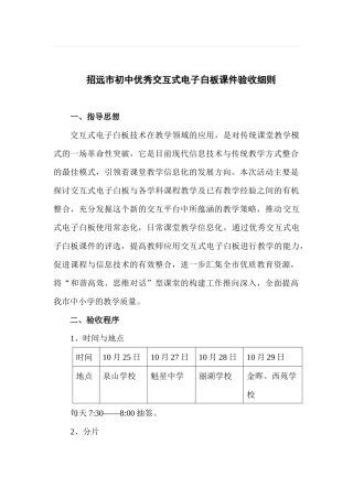 招远市初中优秀交互式电子白板课件验收细则-招远市中小学优