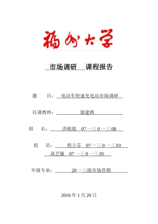 电动车快速充电站市场调研课程报告
