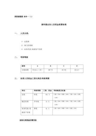 某公司业务人员奖金核算标准