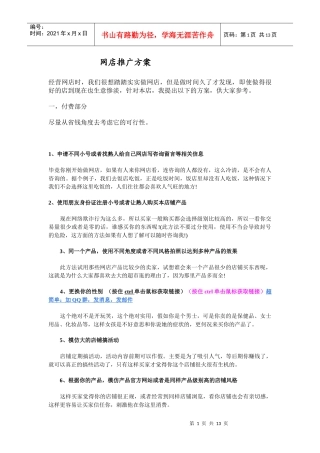 网店策划及营销推广方案