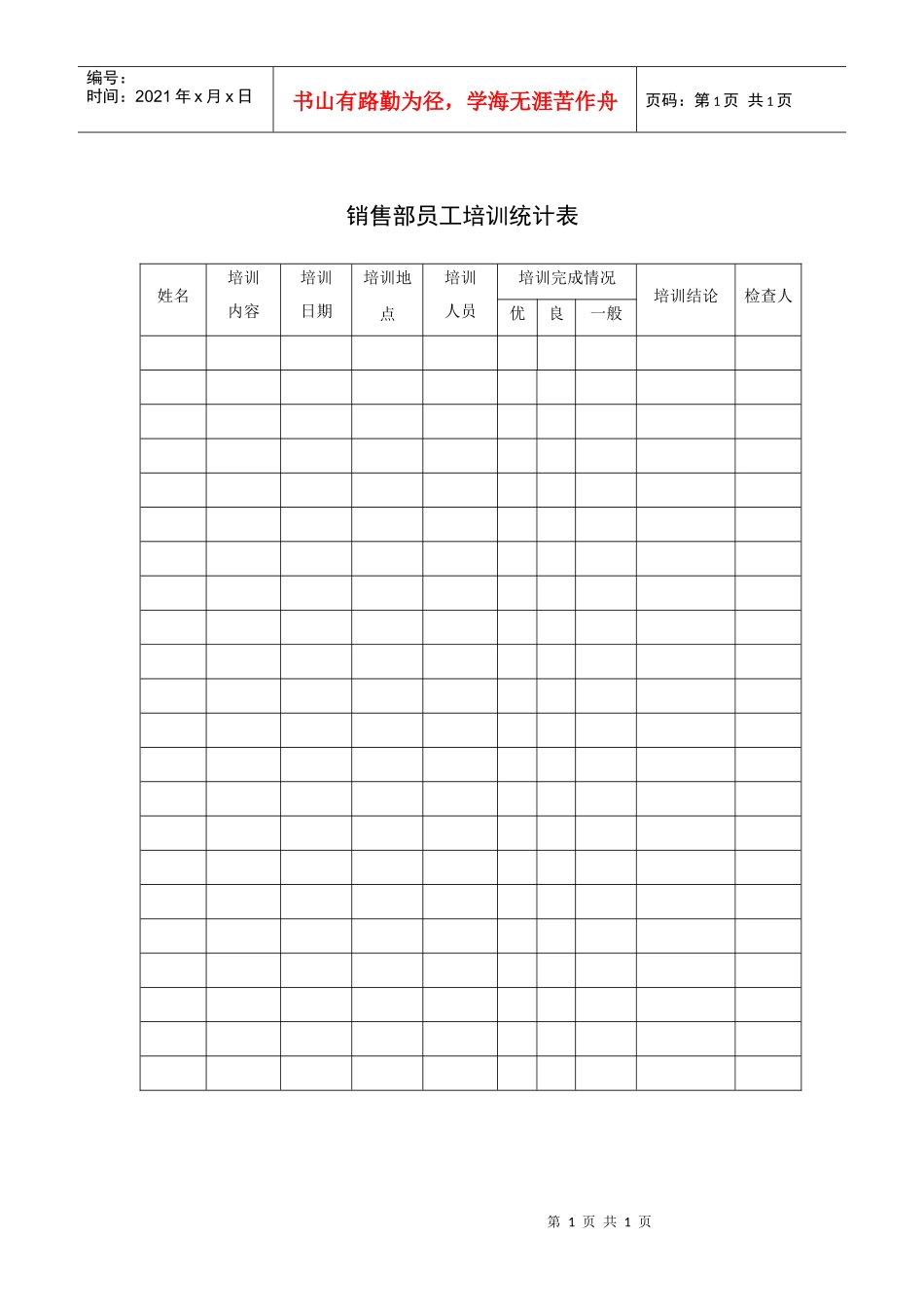 销售部员工培训统计表_第1页