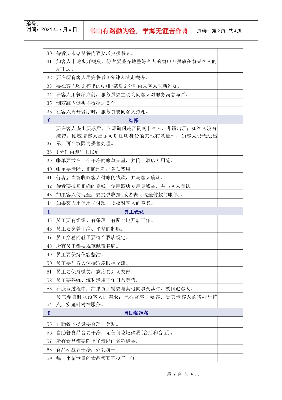 西餐早餐服务质量检查表_第2页