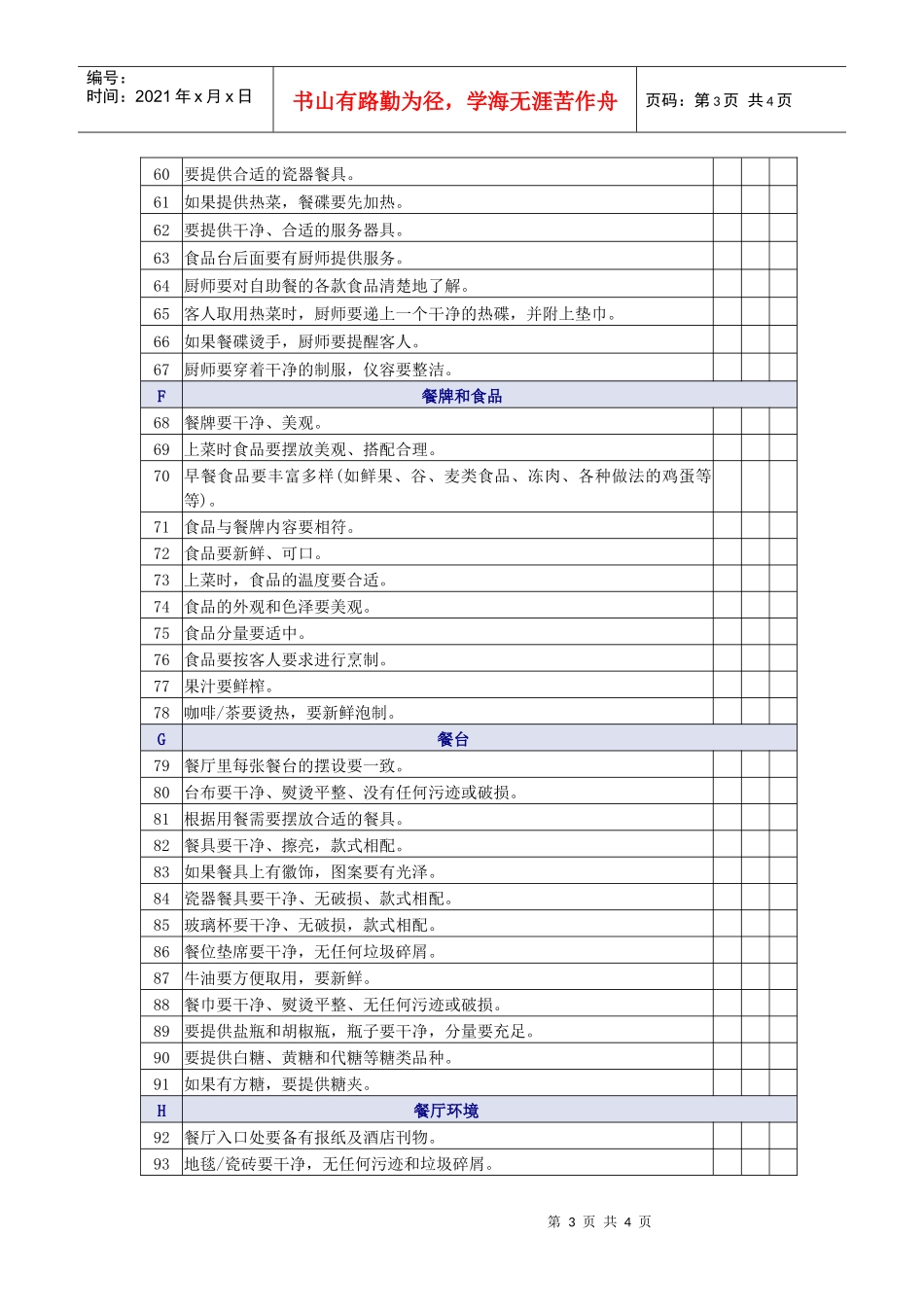西餐早餐服务质量检查表_第3页