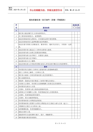 西餐早餐服务质量检查表