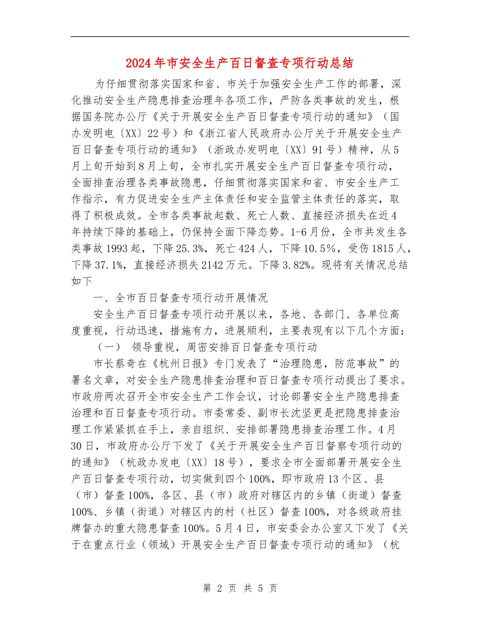 2024年市安全生产百日督查专项行动总结_第2页