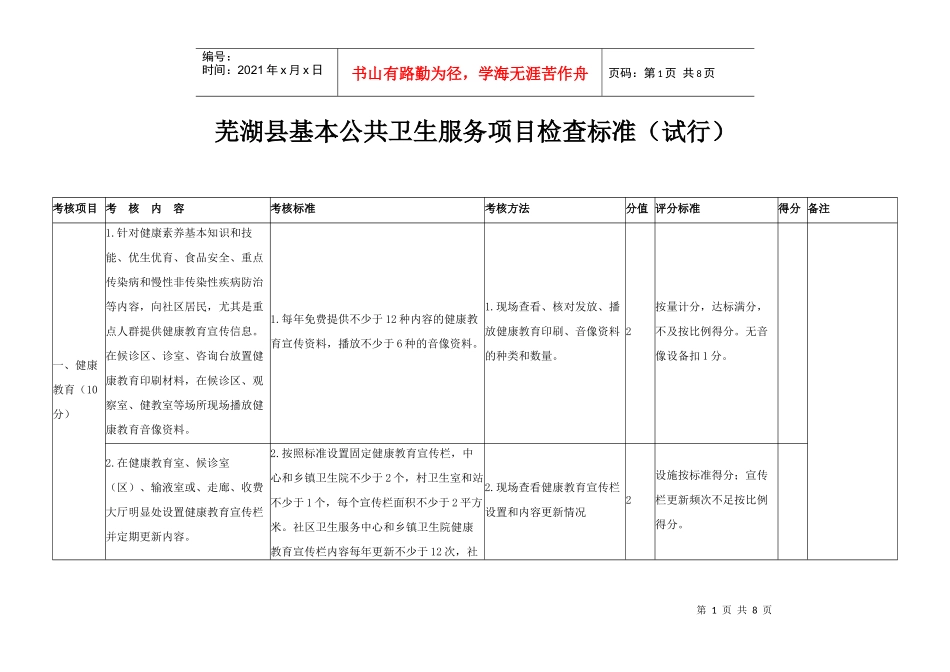 芜湖县基本公共卫生服务项目检查标准(试行)_第1页