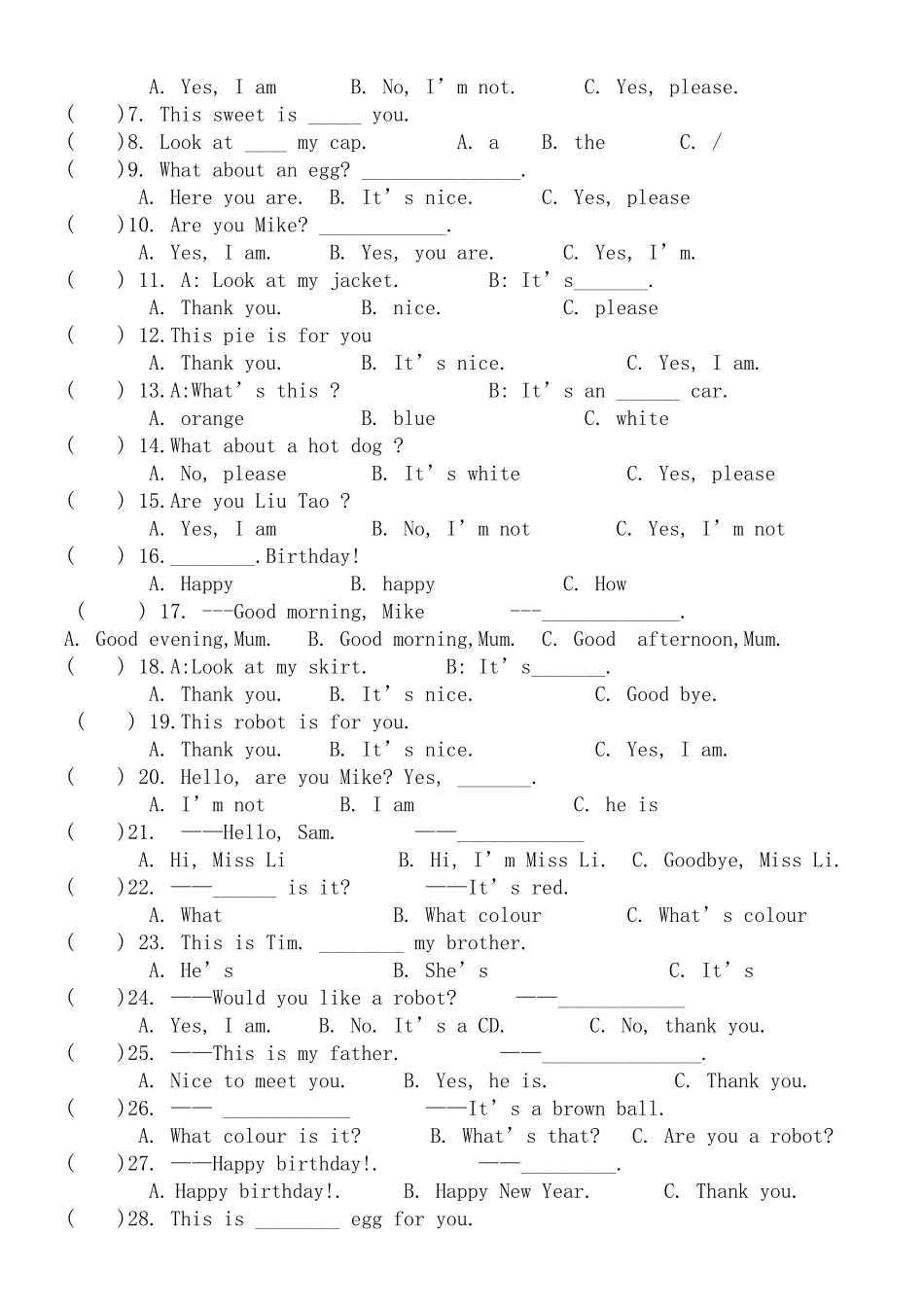 译林版三年级英语上册期末分类复习题2 _第3页