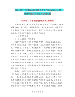 2024年11月市林业局行政问责工作总结与2024年11月市气象局妇女工作总结汇编