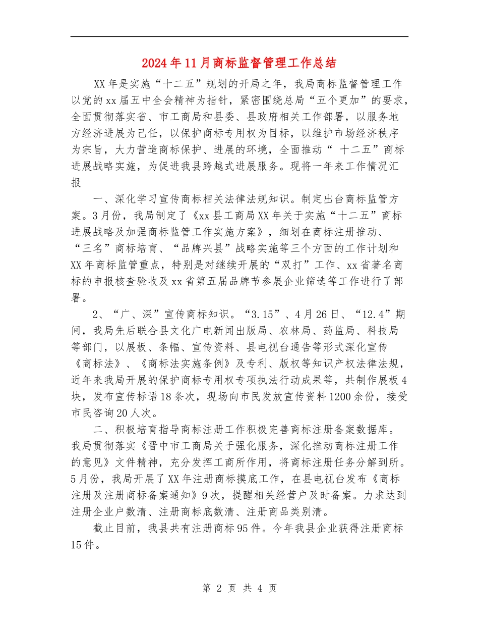 2024年11月商标监督管理工作总结_第2页