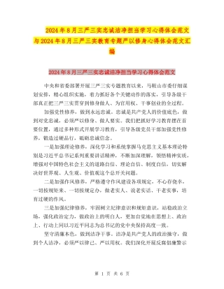 2024年8月三严三实忠诚干净担当学习心得体会范文与2024年8月三严三实教育专题严以修身心得体会范文汇编