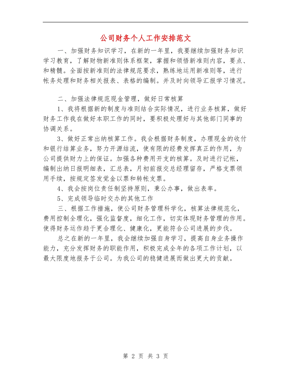 公司财务个人工作安排范文_第2页