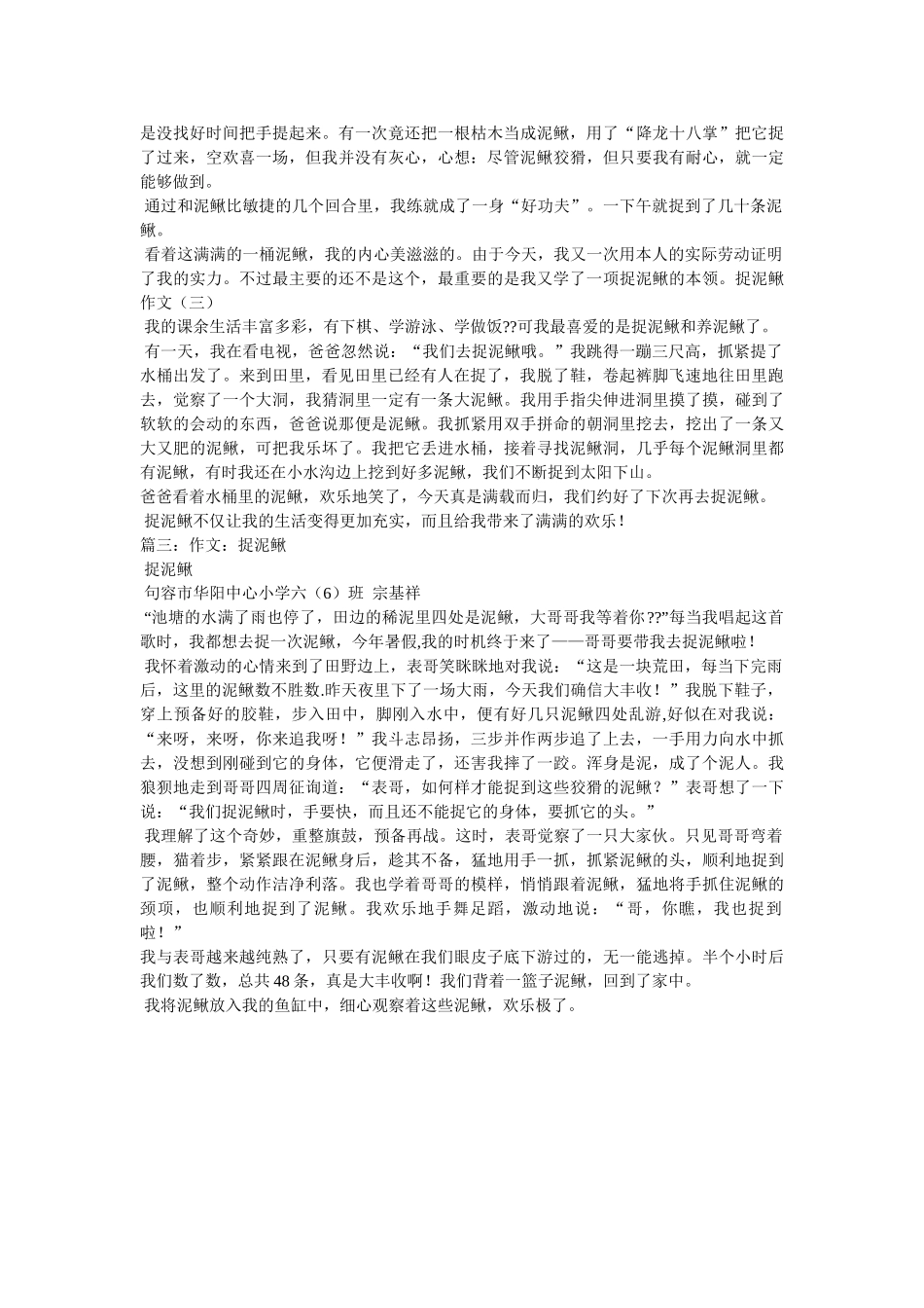 捉泥鳅ۥ作文精选 _第2页