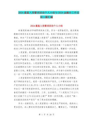 2024重温入党誓词活动个人小结与2024金融办工作总结3篇汇编